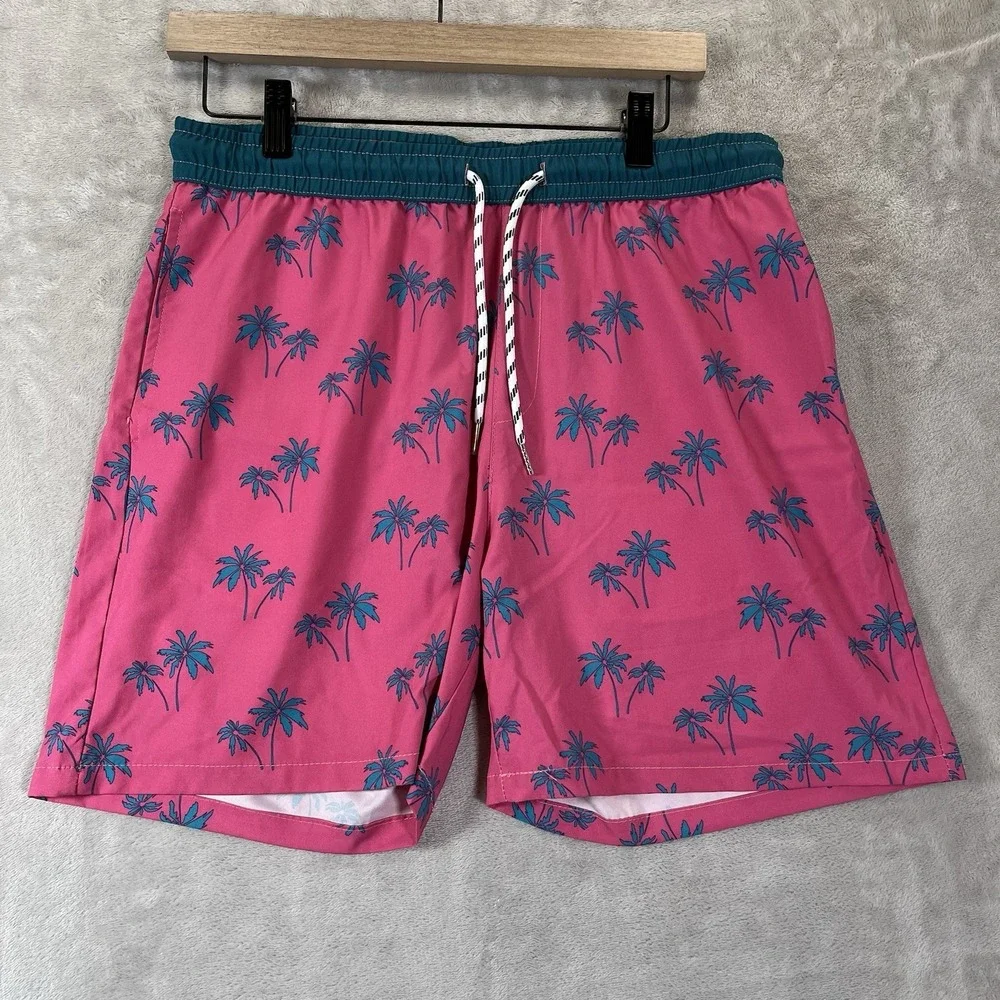 Public Record Swim Trunks Mens M Pink &‎ Teal Palm Trees